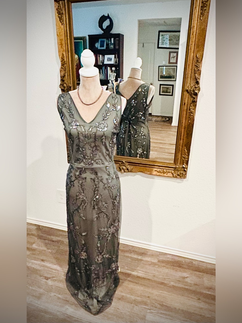 Art Deco Crystal Beaded Mother of Bride wedding guest dress gown old money Sz XL - Picture 2 of 8